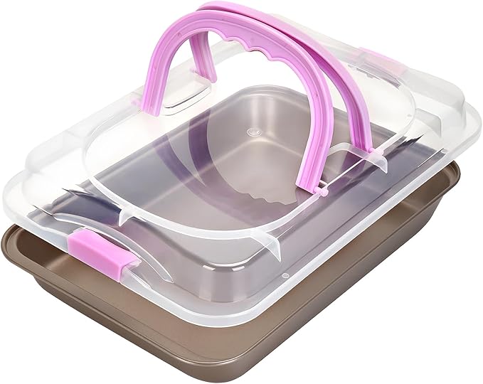 9x13 Baking Pan with Lid, Non Stick Sheet Pans for Baking, Rectangle Cake Pan Carrier with Lid and Handle