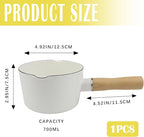 Enamel Milk Pan with Dual Pour Spout Butter Warmer with Wooden Handle Soup Pot Enamelware Saucepan Pan for Home Kitchen Cooking Heating Boiling
