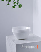 30 OZ Max Cereal Soup Bowl Set of 6, Opal Glass 7.2 inch White Ribbed Bowls for Ramen, Noodle, Salad, Fruit, Dishwasher and Microwave Safe