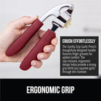 GORILLA GRIP Garlic Press and Peel Set, Heavy Duty Mincer Tool, Easily Mince and Crush Garlics, Ginger, Nuts, Seeds, Large Ergonomic Handle, Peeler Included, Peeling Cloves, Kitchen Gadgets, Red