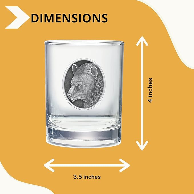 Heritage Pewter Black Bear Double Old Fashion | Double Rocks Glass 14 OZ for Liquor | Expertly Crafted Pewter Glass