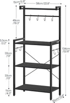 HOOBRO Kitchen Bakers Rack with Storage, 4 Tiers Coffee Bar Station, Microwave Stand with 8 S-Shaped Hooks, Kitchen Storage Shelf Rack for Small Spaces, Black BB04HB01