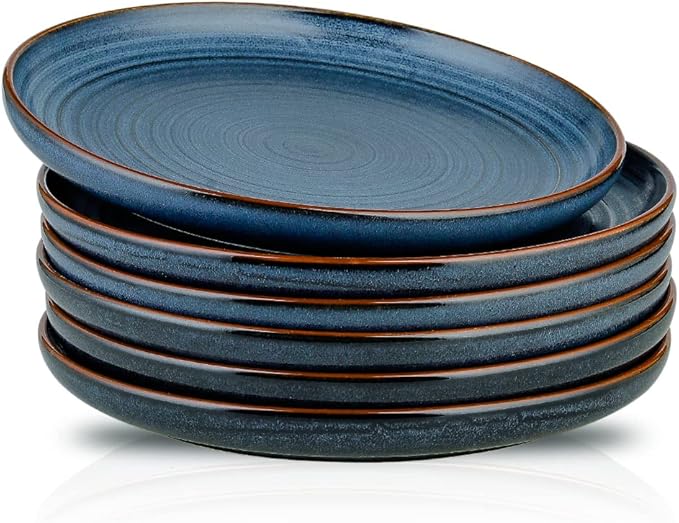 HVH Porcelain Dinner Plates Set of 6, 10.25 inch Ceramic Plates Set, Large Dinner Plates Set for Dinner, Salad, Ceramic Dinner Plates, Healthy Dinner Plates Set of 6, Farmhouse Style (Black)