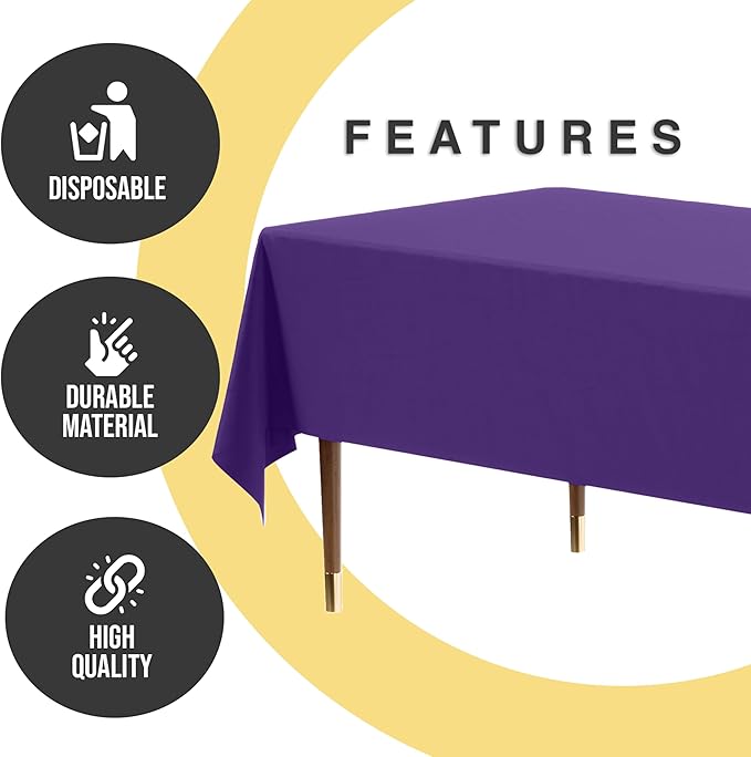 Exquisite 66% Thicker Premium Plastic Table Cloth Rectangle Table Cover 0.5 Mil 6 Pack Purple Table Cloth 54 Inch x 108 Inch Disposable Tablecloth Won't Tear Easily Like Cheap Thin Brands