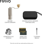 MAVO Manual Coffee Grinder, Wizard Hand Coffee Grinder, Capacity 25g with CNC Stainless Steel Hexagonal Conical Burr, Adjustable Setting, Burr Coffee Bean Grinder for French Press, Pour Over, Silver