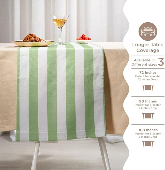Folkulture Table Runner | Fall Table Runners 90 inches Long | Striped Boho Table Runners for Farmhouse Decor or Table Decorations for Party | White and Green Table Runner for Fall Decor