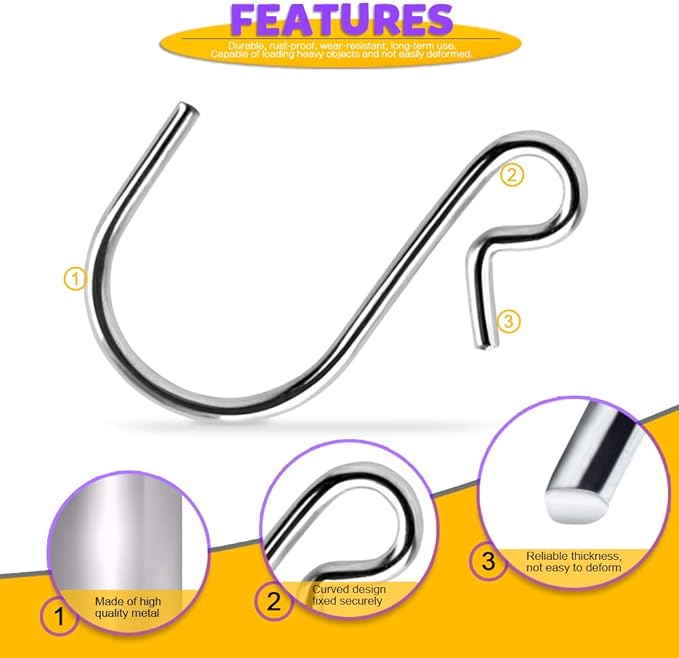 HNYYZL 20 Pack S Shaped Hooks Stainless Steel Metal Hangers Hanging Hooks for DIY Crafts, Hanging Jewelry, Key Chain, Tags, Fishing Lure, Net Equipment