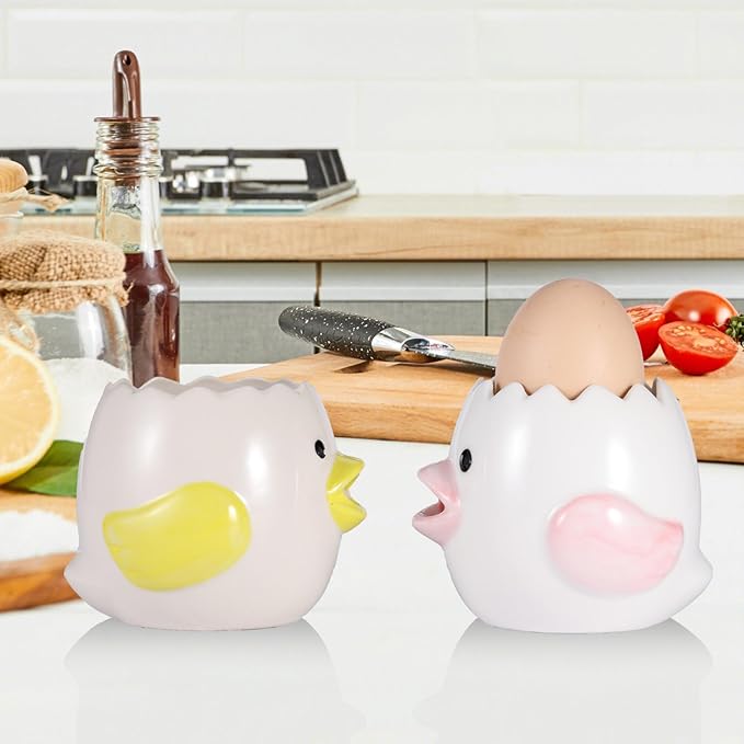 2 Pack Cute Egg Separator, Ceramics Vomiting Chicken Egg Yolk Egg White Separator, Little Chick Small Egg Filter Splitter,Dishwasher Safe (Yellow & Pink)
