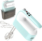 9-Speed Digital Hand Mixer Electric, 400W Powerful DC Motor, Baking Mixer Handheld with Snap-On Storage Case, 5 Stainless Steel Accessories, Flat Beaters, Dough Hooks, Whisk (Ice Blue & White)