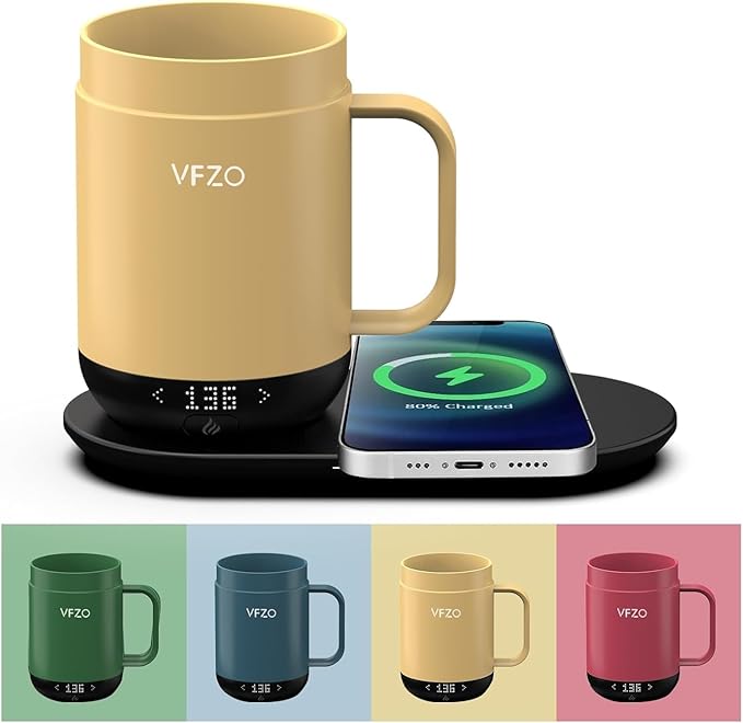 16Oz Temperature Control Smart Mug, Self Heating Coffee Mug LED Display, 180 Min Battery Life - Hot up to 149℉ Fast Wireless Charger Base Improved Design Coffee Serving Sets (16oz, Lemon)