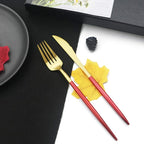 JASHII Luxury 18/10 Red Handle Flatware Gold Silverware Set 304 Stainless Steel Flatware Cutlery Set| 20-Piece Adaline Royal Modern Satin Finish| BEST Birthday Wedding Gift (Red Handle Matte Gold)