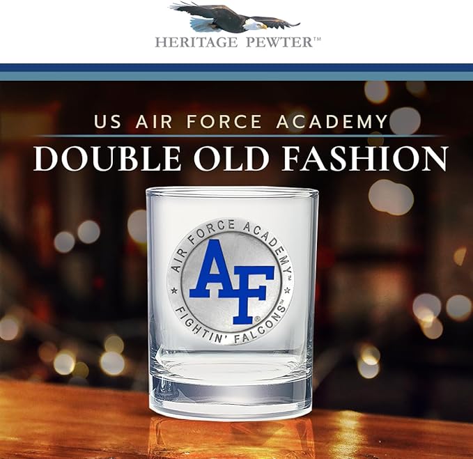 Heritage Pewter US AIR FORCE ACADEMY Double Old Fashion | Double Rocks Glass 14 OZ for Liquor | Expertly Crafted Pewter Glass