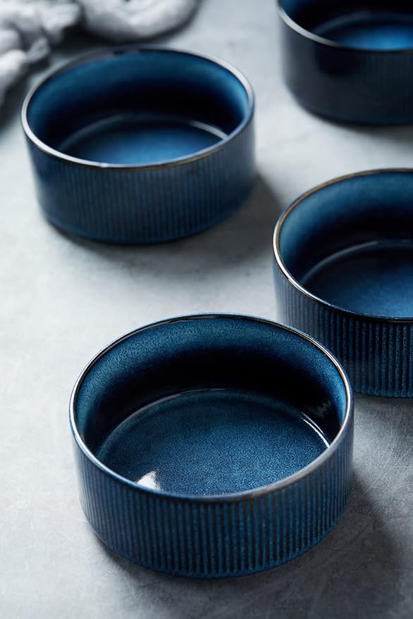 famiware Star Cereal Bowl Set, Soup Bowls Set of 6, Double Reactive Glaze, Stackable, 23 oz Deep Bowls Suitable for Cereal, Popcorn, Oatmeal, Dessert - Dishwasher and Microwave Safe, Nebulas Blue