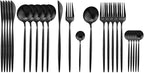 JASHII Black Flatware Serving Set 24 Piece, Stainless Steel Silverware Set, Titanium Black Cutlery, Modern Elegant Tableware for Party, Christmas, Dinner