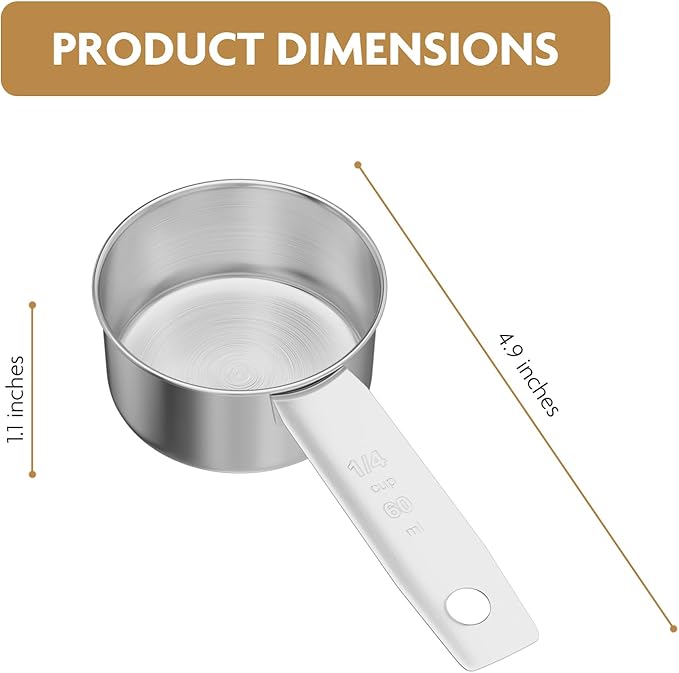 2PCS 1/4Cup(4Tbsp, 60ml, 4oz) Stainless Steel Measuring Cup, Single Metal Scoop for Wet and Dry Ingredients, Great Kitchen Gadgets for Cooking