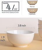 DELLING Soy Sauce Dish Ceramic 4oz Dipping Bowls - White Porcelain Dip Bowls, Set of 6
