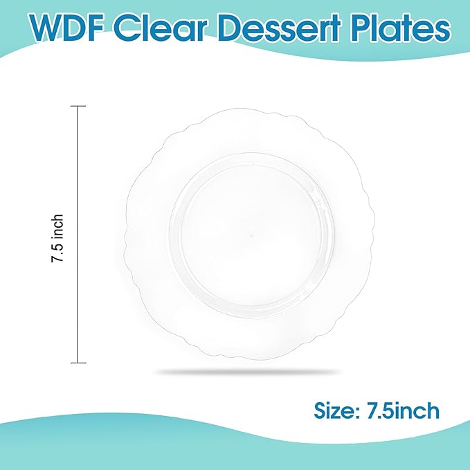 WDF 60pcs Clear Plastic Dessert Plates Disposable -7.5inch Small Disposable Clear Cake/Appetizer/Dessert Plastic Plates for Wedding, Party