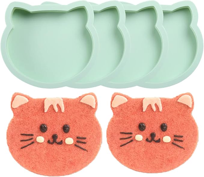 4Pcs Layer Cake Pans Set, 6 Inch Rainbow Cake Baking Pans,Silicone Cake Molds for Pizza Vegetable Pancake Quiche and Resin Crafts (Cat)