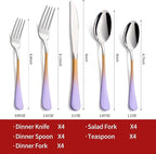 Colorful Silverware Set 20 Piece 18/0 Stainless Steel Flatware Purple and Orange Handle Cutlery Set Service for 4 Fork Knife Spoon Set Mirror Finish Dishwasher Safe