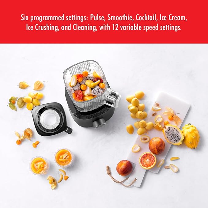ZWILLING Enfinigy Power Blender, Piranha Teeth Winglet Blade for Ultimate Blending, 6 programs for Ice cream, Smoothies and more, 64oz pitcher, 12 speed, Black