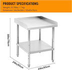 24x24x30 Inch Stainless Steel Equipment Grill Stand Table 400 Lbs Capacity NSF Certified with Adjustable Legs, 2" Edge Baffle, for Hotel, Home, Commercial Restaurant Kitchen