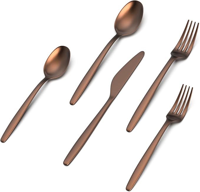 JazzUpCo Tia Flatware non toxic 18/10 stainless steel dishwasher safe (Matte Rose Gold, 16 Person Set (80 Pieces))