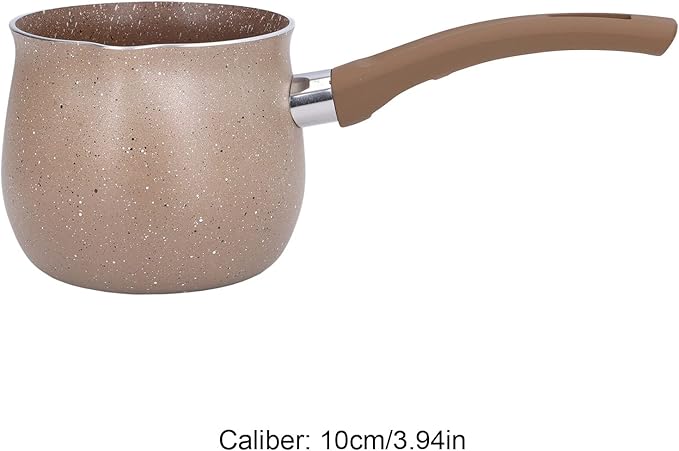 Nonstick Milk Pan, 10cm Dia Aluminum Alloy Sauce Pan with Single Handle Enameled Inside Coating for Coffee Butter Chocolate (Coffee)