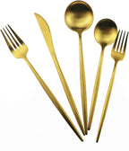 Gugrida Gold Flatware, Royal 20 Piece Luxury Matte Finish 18/10 Stainless Steel Tableware Sets for 4 Including Forks Spoons Knives, Camping Silverware Travel Utensils Set Cutlery (Gold)