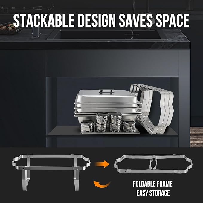 3 Packs Chafing Dish Buffet Set 8QT Stainless Steel with Full Size and 1/2 Size Pans Portable Serve Food Warmer for Catering Parties Wedding Graduation Commercial Events, 5 Pans