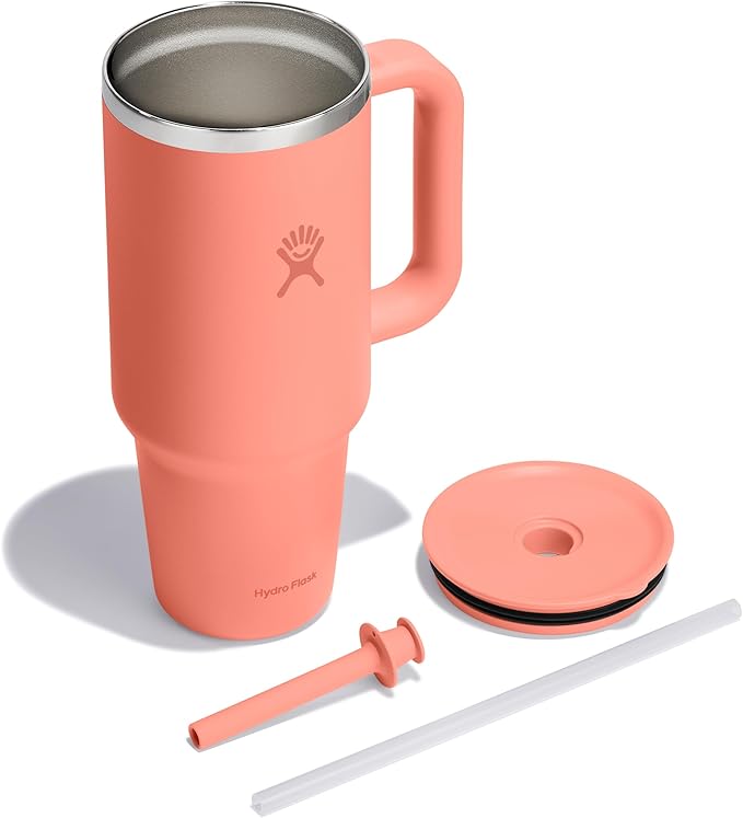 Hydro Flask 40 Oz Travel Tumbler with Handle, Lid and Straw - Insulated Stainless Steel in Sunglow