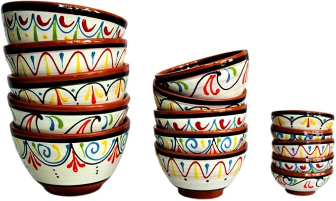 Cactus Canyon Ceramics Salsa Bowls - Spanish Terracotta White Decor - Small Serving Bowl (European Size), Festive Dinnerware 5 Piece Set - Dishwasher & Microwave Safe