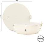 W&P Porter Plastic Bowl Lunch Container w/ Protective Non-slip Exterior, Cream 1 Liter | Lid & Snap-tight Silicone Strap | Food Storage, Bento Box, Meal Prep | BPA-Free Plastic