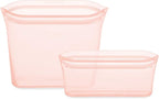 Zip Top Reusable Food Storage Bags | 2 Bag Set [Peach] | Silicone Meal Prep Container | Microwave, Dishwasher and Freezer Safe | Made in the USA
