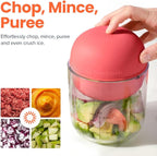 Choppi Cordless Electric Vegetable Chopper & Mini Food Processor for Dicing, Shredding, Mincing, and Puree, Portable and Rechargeable, 2-Cup, 500 mL, 4000 mAh Battery, Cherry Red