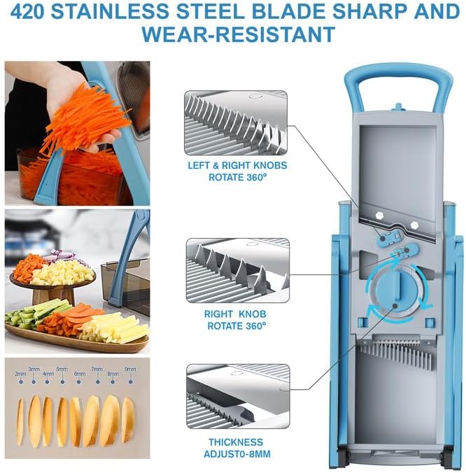 2025 Upgraded Version All-in-1 Mandoline Slicer for Kitchen & Adjustable Mandoline Slicer. Detachable Blade, Cut Slice, Strips, Dice, Shred and Chop, Versatile Kitchen Veggie Chopper