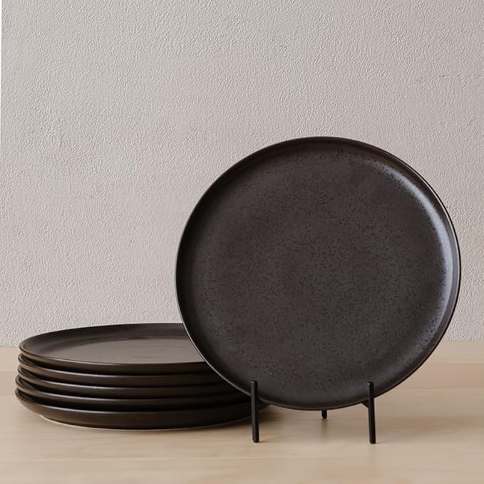 WENSHUO Dinner Plates Set of 6, Chip and Scratch Resistant (Ink Spot Brown, 10.5 Inch)