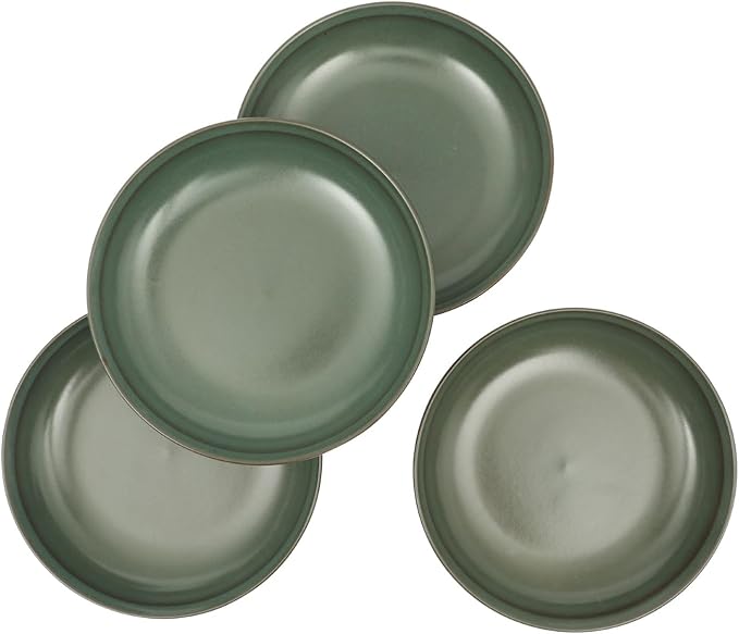Gibson Elite Beckett 4-Piece 9 Inch Dinner Plate Bowl Set – Reactive Glaze Stoneware – Shallow Pasta Bowls – Wide-Rim Round Shape – Microwave & Dishwasher Safe - Green