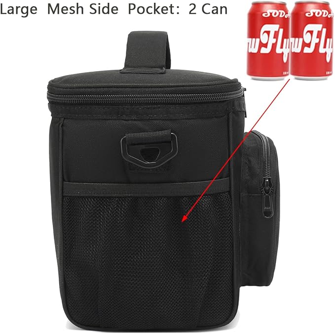FlowFly Insulated Reusable Lunch Bag Adult Large Lunch Box for Women and Men with Adjustable Shoulder Strap,Front Zipper Pocket and Dual Large Mesh Side Pockets, Black
