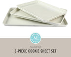 Martha Stewart Gallen 3-Piece Cookie Sheet Set – 13", 15", 17" Baking Pans, Ceramic Nonstick, PFA-Free, Carbon Steel – Oven Safe to 450°F, Warp-Resistant, Easy to Clean - Linen White