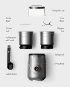 SHARDOR Electric Super Silent Blade Coffee Grinder, Timed Grind Control Rotary Knob, Adjustable Coarse to Fine for Coffee Beans, Spices & Herbs, with 2 Removable Stainless Steel Bowl, Silver