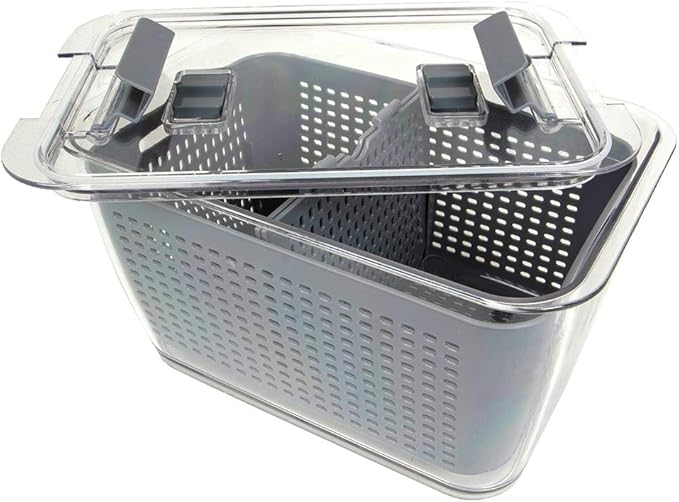 Kitchen Spaces Colander Stackable Food Storage Bin, Large, Gray, 11"L x 7"W x 9"H