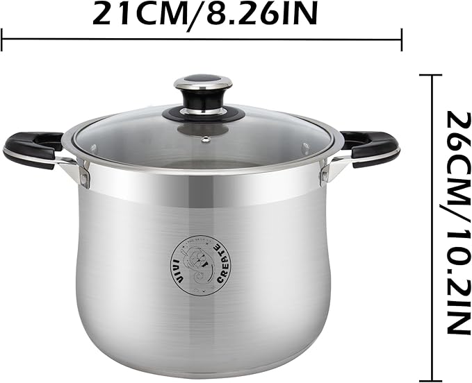 VivicreateStainless Steel Stock Pot with Lid for Induction Cooking Boiling Pasta Stew Soup Large Capacity Cookware with Handles for Kitchen Spaghetti Olla Olla de Acero Inoxidable (11.5 QT)