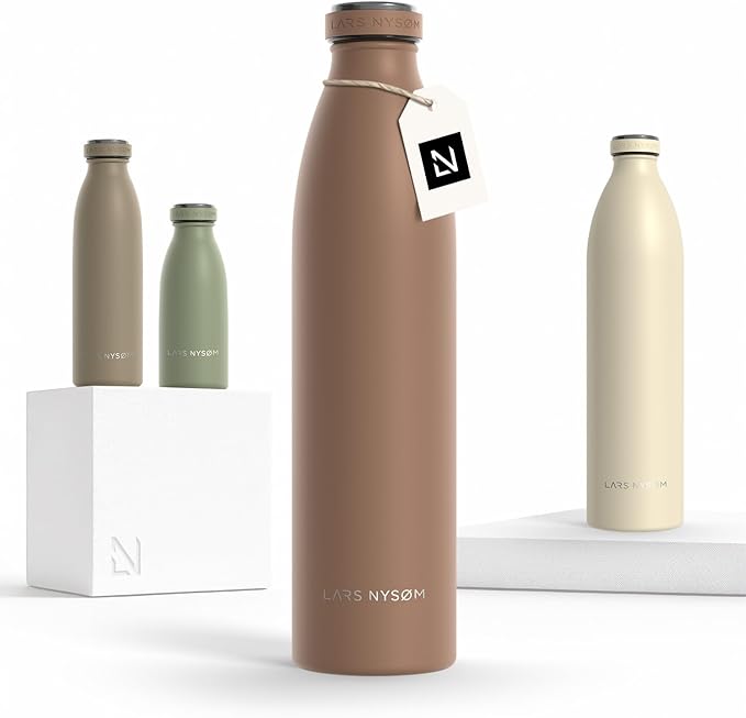 LARS NYSØM Stainless Steel Insulated Water Bottle 12oz 17oz 25oz 34oz 51oz | Insulated Thermo Flask for Hot and Cold Beverages | Leakproof Drinking Bottle (Mocha Brown, 1000ml)