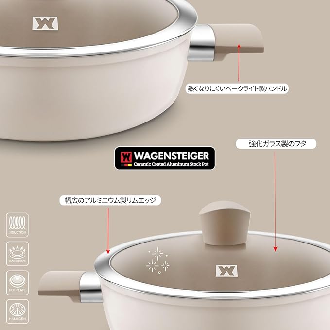 Aluminum Saucepan with Ceramic Coated Non-Stick Surface, 7-Layer Coating, Bakelite Handle and Lid Knob, Tempered Glass Lid, All Cooktops Compatible, 2.34 Liters / 2.47 Quarts