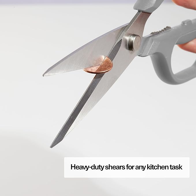Misen Heavy Duty Kitchen Shears - Stainless Steel, Versatile and Easy Clean Scissors for Meat, Herbs and Veggies - Ambidextrous Comfort Handle - Professional Grade - Gray