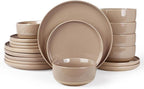 Famiware Milkyway Plates and Bowls Set, 18 Pieces Dinnerware Sets, Dishes Set for 6, Cinnamon Brown