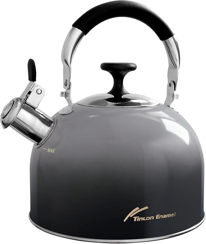 Tea Kettle Stovetop,Stainless Steel Whistling Tea Kettle For Stove Top, 2.5 Qt Tea Pot With Folding Handle, Food Grade Water Teapot Water Kettle For Stove Home Camping Travel,Gradient Black