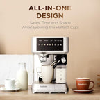 Ivation Espresso & Cappuccino Maker w/Milk Frother | 58mm | Coffee Machine for Home | Single & Double Shots | Espresso, Cappuccino, Latte, & Froth | Auto-Clean & Descale - Detachable Milk Reservoir