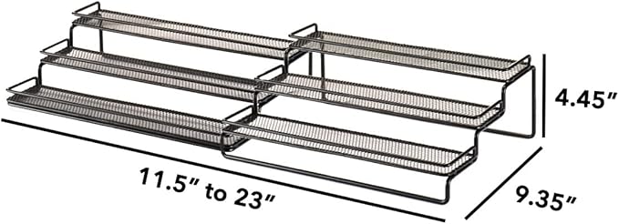GONGSHI Spice Rack Organizer for Cabinet, Pantry and Countertop, 3 Tier Expandable Seasoning Shelf, Black