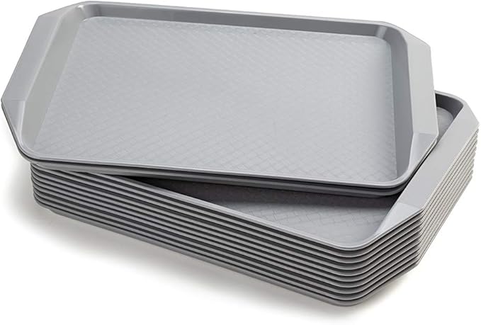 Plastic Fast Food Serving Tray,16.95 by 11.82-Inch,Set of 12 (Grey)